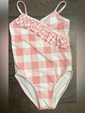 Janie and Jack Pink Gingham Ruffle One-Piece Swimsuit size 5